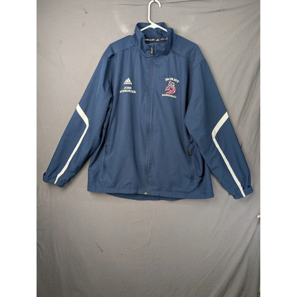 Adidas Patriot Basketball Full Zip Warmup Jacket Mens XL Blue John Schroeder